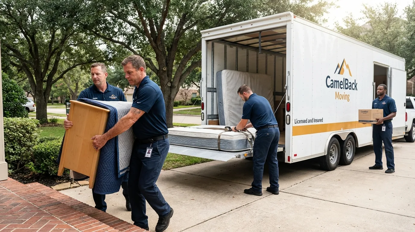 Crew loading residential truck for cross-state move from Palm Coast, FL